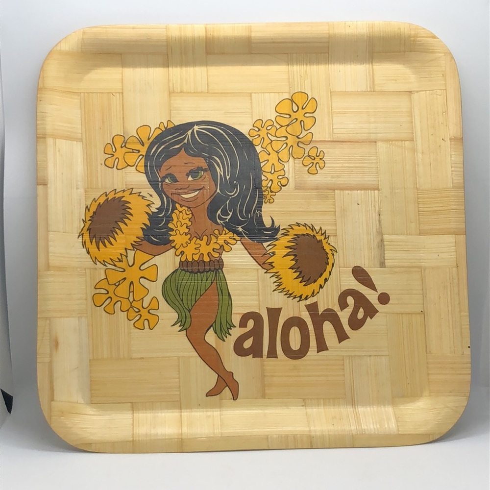 Vintage Aloha Bamboo Square Tray